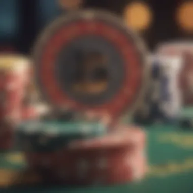 Close-up of betting chips stacked before a Caribbean Stud Poker game