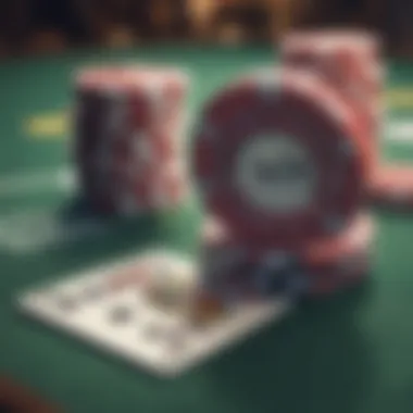 An artistic representation of poker chips stacked beside a deck of cards