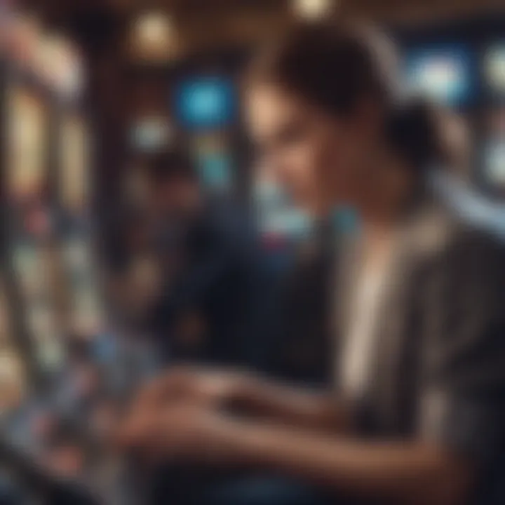 A player strategically choosing a slot machine, deep in thought