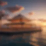 A stunning view of a luxurious floating casino at sunset