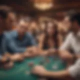 A vibrant poker room filled with diverse players engaged in intense gameplay