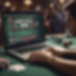 A player immersed in an online poker game on a laptop