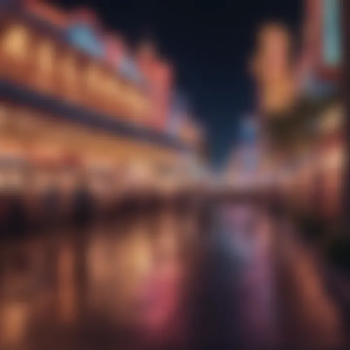 The vibrant atmosphere of the Las Vegas promenade at night, showcasing lights and activity.