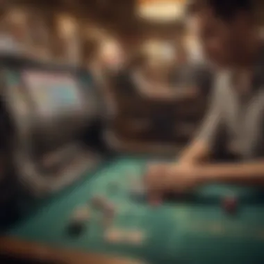 A player interacting with a shuffling machine at a gaming table