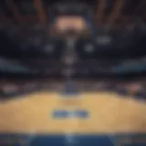 NCAA basketball court with betting odds displayed